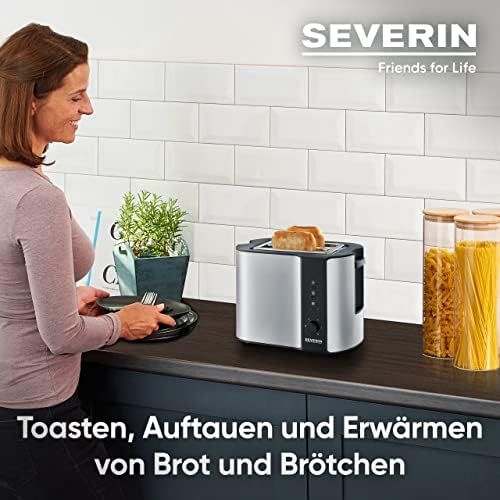  Severin SEVERIN Automatik-Toaster, 2 Langschlitzkammern, Fuer bis zu 4 Brotscheiben, 1.400 W, AT 2590, Edelstahl/Schwarz
