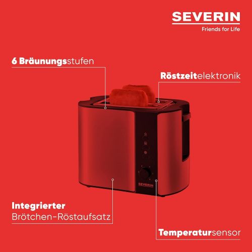  Severin SEVERIN Automatik-Toaster, 2 Langschlitzkammern, Fuer bis zu 4 Brotscheiben, 1.400 W, AT 2590, Edelstahl/Schwarz