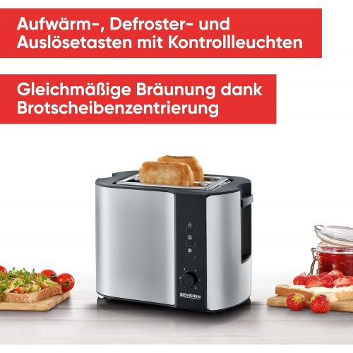  Severin SEVERIN Automatik-Toaster, 2 Langschlitzkammern, Fuer bis zu 4 Brotscheiben, 1.400 W, AT 2590, Edelstahl/Schwarz