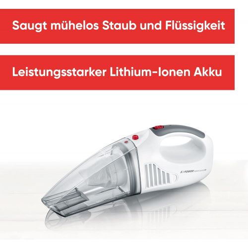  SEVERIN Severin HV 7144, Nass/Trocken-Handsauger, 7,4V Lithium-Ionen Akku, Inklusive 12V-Autoladekabel und 3 Aufsatzen, S´POWER home & car Li 20, Weiss/Rot