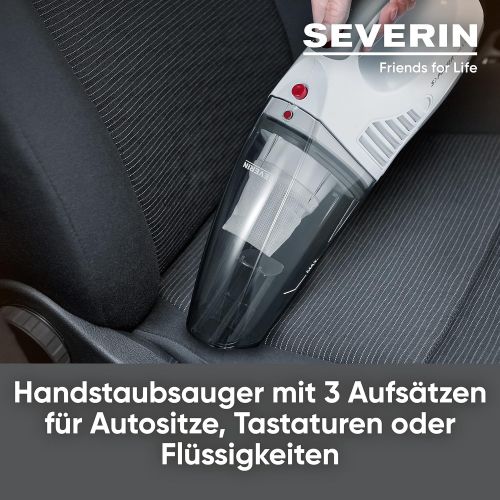  SEVERIN Severin HV 7144, Nass/Trocken-Handsauger, 7,4V Lithium-Ionen Akku, Inklusive 12V-Autoladekabel und 3 Aufsatzen, S´POWER home & car Li 20, Weiss/Rot