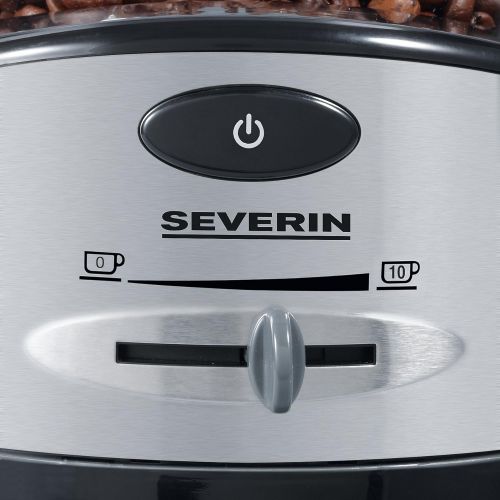  Severin SEVERIN KM 3874 Elektrische Mahlwerk-Kaffeemuehle (100 W, Edelstahl-Scheibenmahlwerk, Max. Fuellmenge 150 g) schwarz/Silber