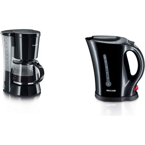  SEVERIN Kaffeemaschine, Fuer gemahlenen Filterkaffee, 10 Tassen, Inkl. Glaskanne, KA 4479, Schwarz & Wasserkocher (1,7 L, ca. 2.200 W, WK 3485) schwarz