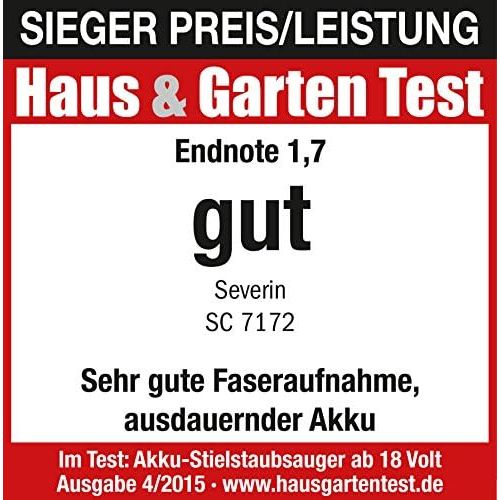  Severin SC 7172, Beutelloser Hand- und Stielsauger mit Motorbuerste, 18,5V Lithium-Ionen Akku, Inkl. Complete Home“ Zubehoer-Set, S´POWER free Li 35, Weiss/Rot