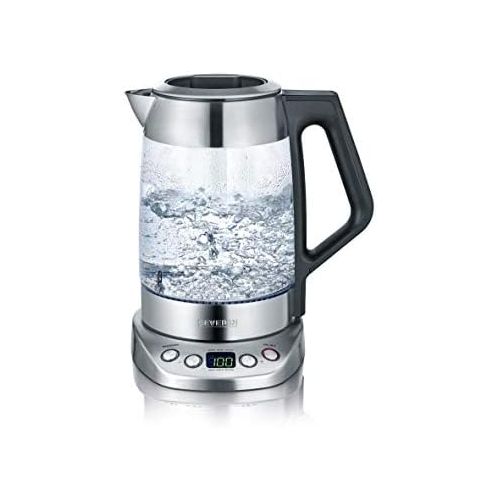  SEVERIN Glas-Tee-/Wasserkocher Deluxe, Mit Temperaturregler (Fuer 1,7 L Wasser/1,5 L Tee, ca. 3.000 W, WK 3479) edelstahl/schwarz