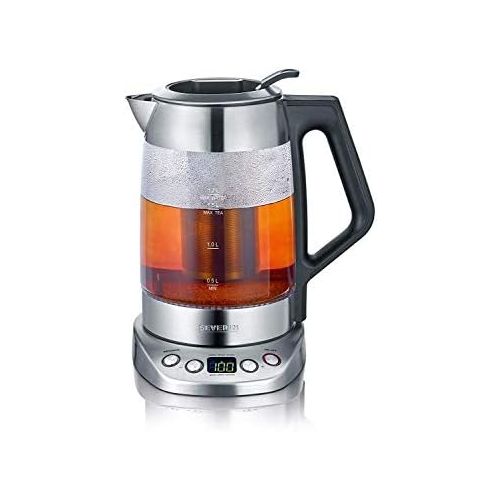  SEVERIN Glas-Tee-/Wasserkocher Deluxe, Mit Temperaturregler (Fuer 1,7 L Wasser/1,5 L Tee, ca. 3.000 W, WK 3479) edelstahl/schwarz