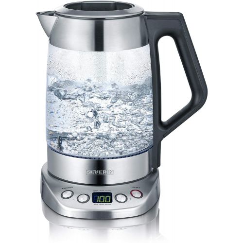  SEVERIN Glas-Tee-/Wasserkocher Deluxe, Mit Temperaturregler (Fuer 1,7 L Wasser/1,5 L Tee, ca. 3.000 W, WK 3479) edelstahl/schwarz