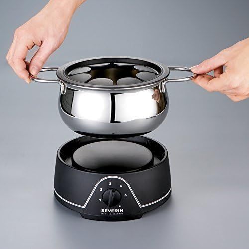  SEVERIN Fondue mit abnehmbarem Edelstahltopf, ca. 800 W, Inkl. Spritzschutz und 8 Fondue-Gabeln, FO 2400