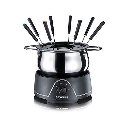  SEVERIN Fondue mit abnehmbarem Edelstahltopf, ca. 800 W, Inkl. Spritzschutz und 8 Fondue-Gabeln, FO 2400