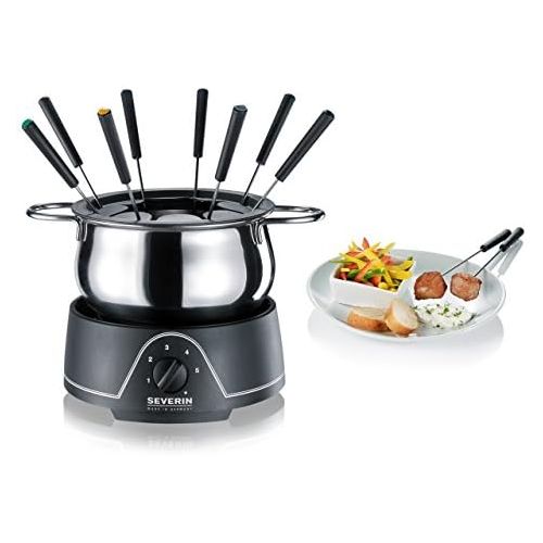  SEVERIN Fondue mit abnehmbarem Edelstahltopf, ca. 800 W, Inkl. Spritzschutz und 8 Fondue-Gabeln, FO 2400