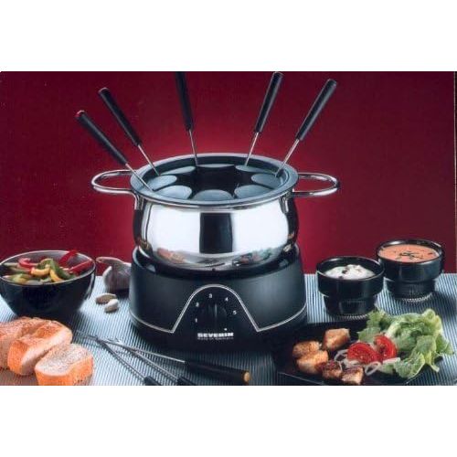  SEVERIN Fondue mit abnehmbarem Edelstahltopf, ca. 800 W, Inkl. Spritzschutz und 8 Fondue-Gabeln, FO 2400