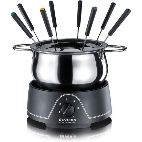  SEVERIN Fondue mit abnehmbarem Edelstahltopf, ca. 800 W, Inkl. Spritzschutz und 8 Fondue-Gabeln, FO 2400