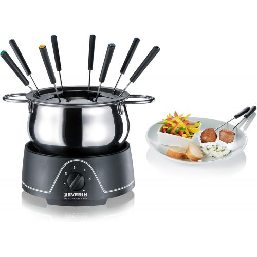  SEVERIN Fondue mit abnehmbarem Edelstahltopf, ca. 800 W, Inkl. Spritzschutz und 8 Fondue-Gabeln, FO 2400