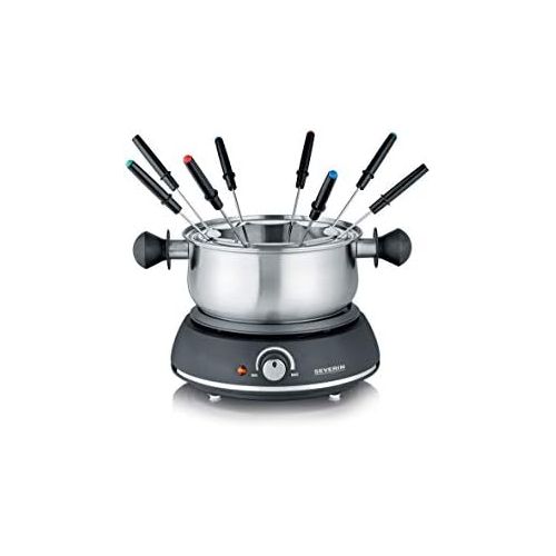  SEVERIN FO 2405 Fondue mit abnehmbarem Edelstahltopf (1.500 W, XXL-Zuleitung, ca., Inkl. Spritzschutz und 8 Fondue-Gabeln)