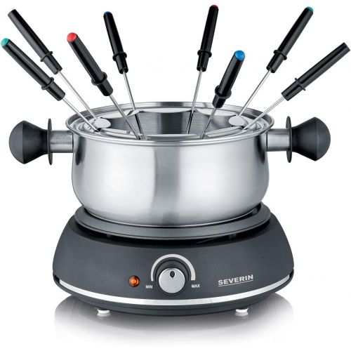  SEVERIN FO 2405 Fondue mit abnehmbarem Edelstahltopf (1.500 W, XXL-Zuleitung, ca., Inkl. Spritzschutz und 8 Fondue-Gabeln)