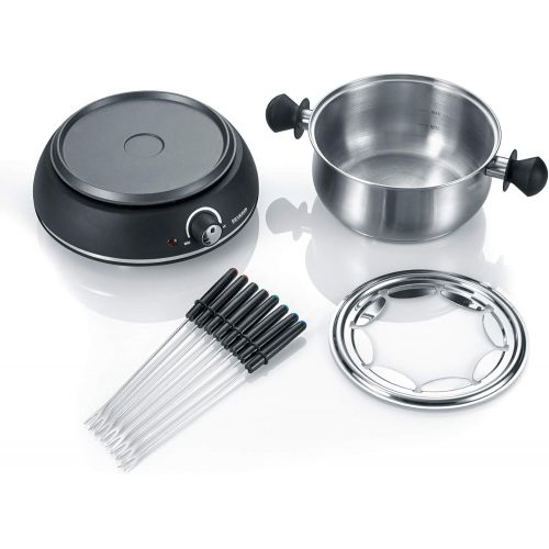  SEVERIN FO 2405 Fondue mit abnehmbarem Edelstahltopf (1.500 W, XXL-Zuleitung, ca., Inkl. Spritzschutz und 8 Fondue-Gabeln)