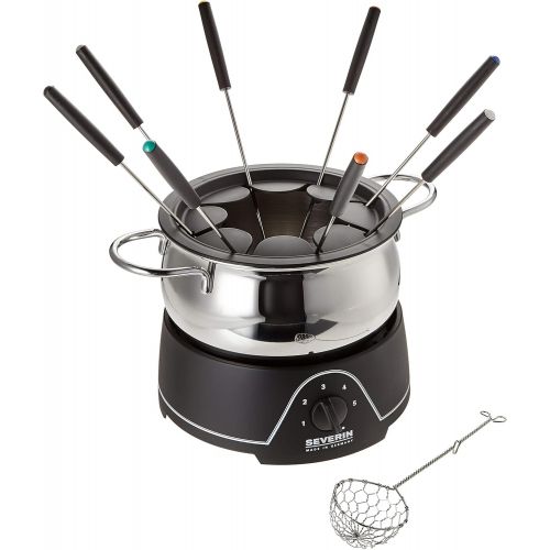  SEVERIN Fondue mit abnehmbarem Edelstahltopf, ca. 800 W, Inkl. Spritzschutz, 8 Fondue-Gabeln und -Sieb, FO 9468