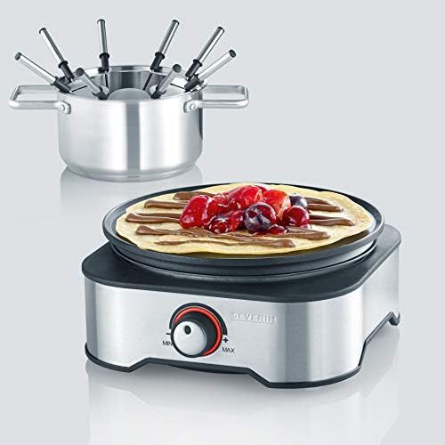  SEVERIN FO 2409 Fondue-Crepes Kombination, 18/8 Edelstahl, 1.3 liters