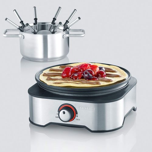  SEVERIN FO 2409 Fondue-Crepes Kombination, 18/8 Edelstahl, 1.3 liters