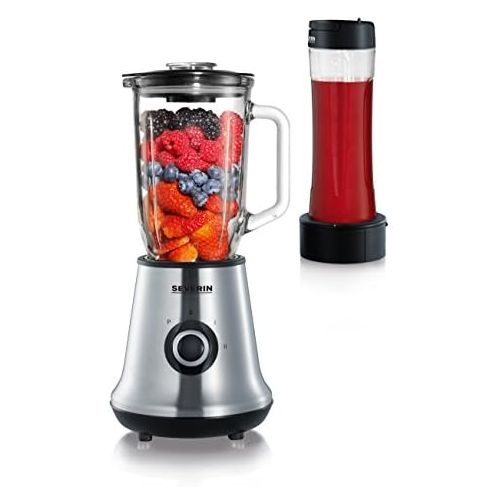  SEVERIN Multimixer SM 3737 mit Smoothie Mix & Go (Inkl. 1 L Mixbehalter und 600 ml Trinkbecher mit Deckel, ca. 500 W) edelstahl/schwarz