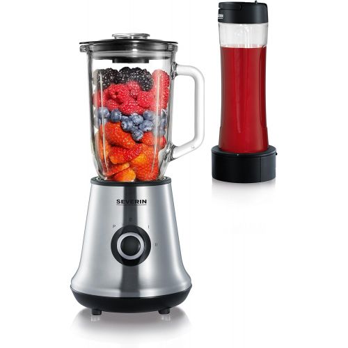  SEVERIN Multimixer SM 3737 mit Smoothie Mix & Go (Inkl. 1 L Mixbehalter und 600 ml Trinkbecher mit Deckel, ca. 500 W) edelstahl/schwarz