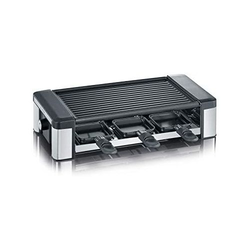  SEVERIN RG 2676 Raclette-Partygrill mit Wendegussplatte (800 W, Inkl. 6 Pfannchen und Holzschabern)