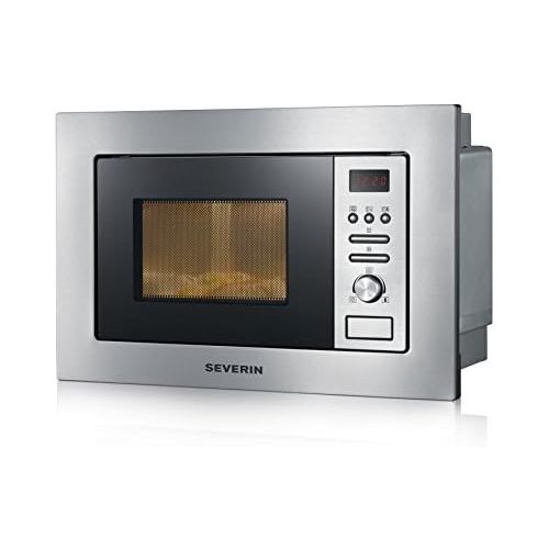  SEVERIN 2-in-1 Einbau-Mikrowelle, Mit Grillfunktion, Inkl. Grillrost und Drehteller (Ø 24,5cm), 800W, MW 7880, Edelstahl/Schwarz