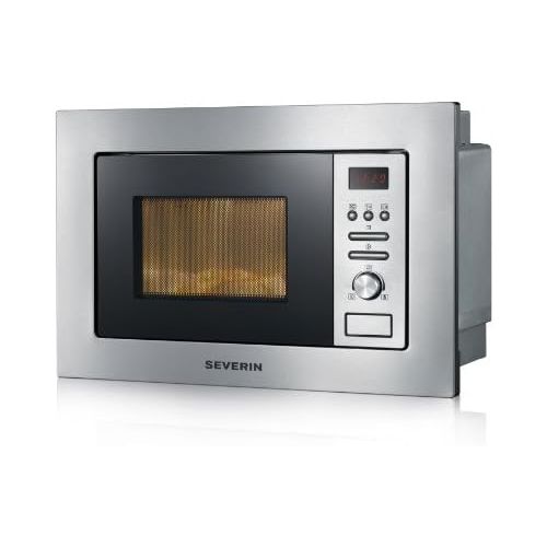  SEVERIN 2-in-1 Einbau-Mikrowelle, Mit Grillfunktion, Inkl. Grillrost und Drehteller (Ø 24,5cm), 800W, MW 7880, Edelstahl/Schwarz