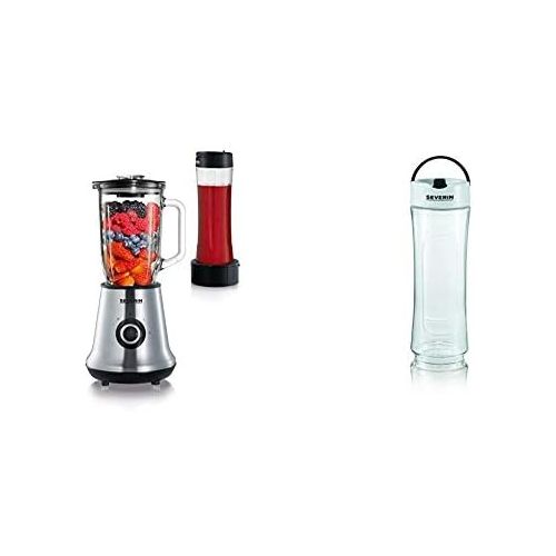  [아마존베스트]SEVERIN Multimixer SM 3737 with Smoothie Mix & Go (Includes 1 Litre Mixing Container and 600 ml Drinking Cup with Lid, Approx. 500 W) Stainless Steel/Black & ZB 9056 Replacement Dr