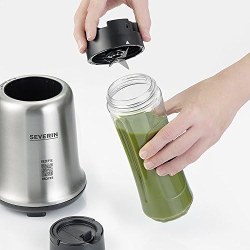  [아마존베스트]SEVERIN Smoothie Mix & Go 600 ml 300 W Includes 2 x Sip Containers with Lids SM 3739 Stainless Steel / Black