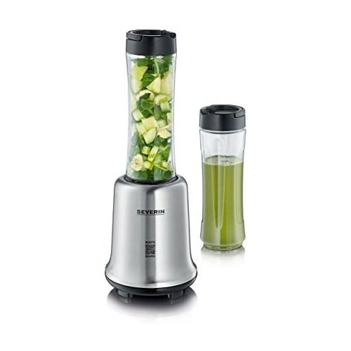  [아마존베스트]SEVERIN Smoothie Mix & Go 600 ml 300 W Includes 2 x Sip Containers with Lids SM 3739 Stainless Steel / Black