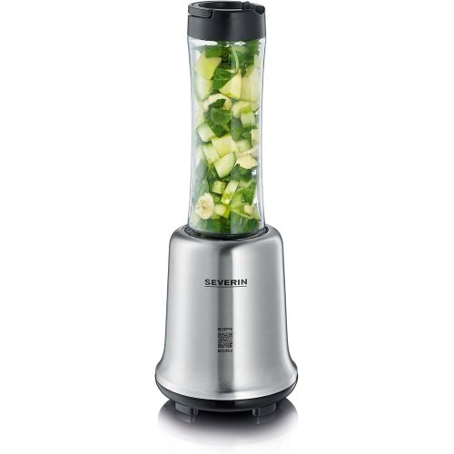  [아마존베스트]SEVERIN Smoothie Mix & Go 600 ml 300 W Includes 2 x Sip Containers with Lids SM 3739 Stainless Steel / Black