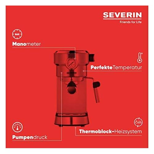  [아마존베스트]Severin Espresa KA Espresso Machine (approx. 1350 W, solid and professional portafilter holder (weight approx. 450 g) adjustable temperature and cup filling capacity memory)