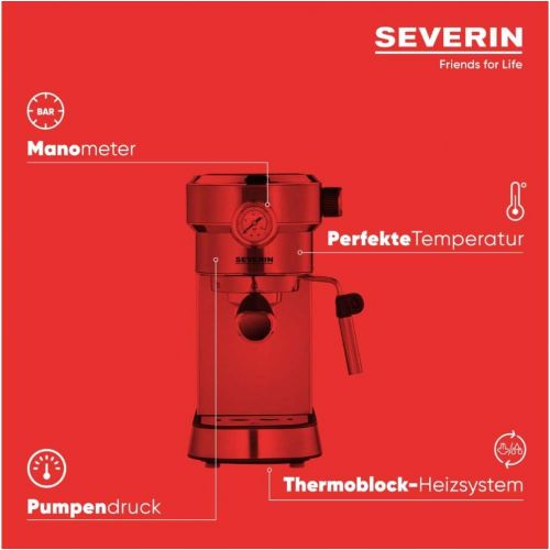  [아마존베스트]Severin Espresa KA Espresso Machine (approx. 1350 W, solid and professional portafilter holder (weight approx. 450 g) adjustable temperature and cup filling capacity memory)