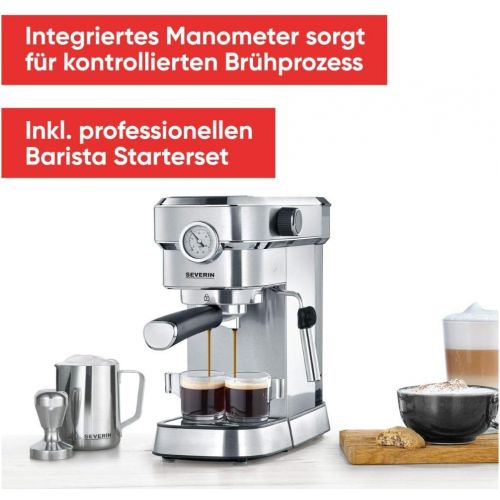  [아마존베스트]Severin Espresa KA Espresso Machine (approx. 1350 W, solid and professional portafilter holder (weight approx. 450 g) adjustable temperature and cup filling capacity memory)