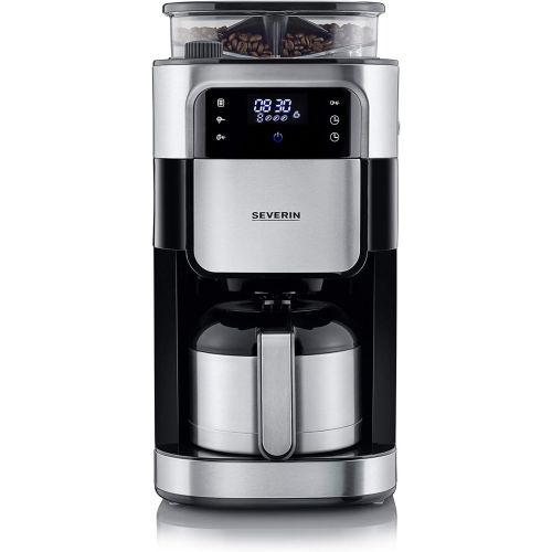  [아마존베스트]SEVERIN KA 4814 Filter Coffee Machine with Stainless Steel Grinder and Thermos Jug, Finest Grinding and Individually Selectable Grinding Degree, 1000 W, for up to 8 Cups / Approx.