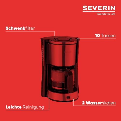  [아마존베스트]SEVERIN KA 4822 Type Coffee Machine (for Ground Filter Coffee, 10 Cups, Including Glass Jug) Stainless Steel/Black