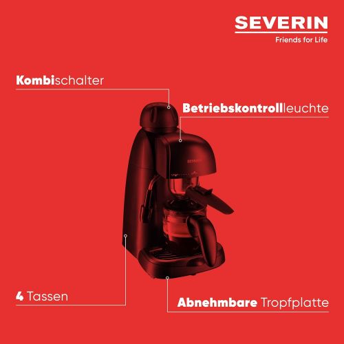  [아마존베스트]SEVERIN KA 5978 Espresso Machine with Serving Jug and Measuring Spoon, Up to 4 Cups, Black