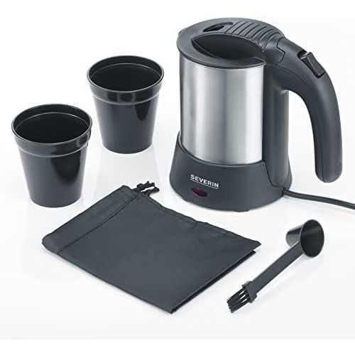  [아마존베스트]SEVERIN WK 3646 travel kettle set (approx. 1000 W, 0.5 L, including 2 plastic cups, spoon and travel bag) stainless steel / black