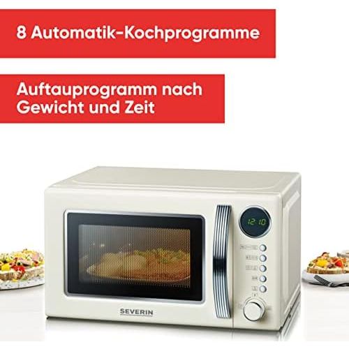  [아마존베스트]SEVERIN Retro microwave with grill function and 3 years warranty extension, approx. 20 l: approx. 700 W, grill function approx. 1000 W Attractive Retro Design Digital Multifunction Display