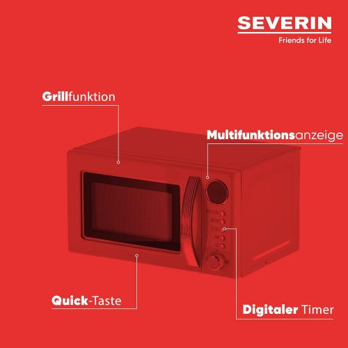  [아마존베스트]SEVERIN Retro microwave with grill function and 3 years warranty extension, approx. 20 l: approx. 700 W, grill function approx. 1000 W Attractive Retro Design Digital Multifunction Display