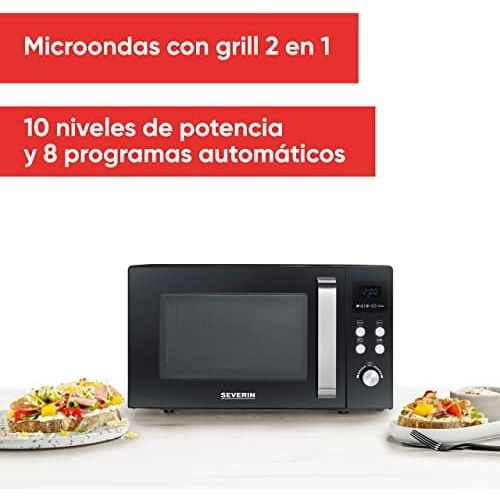  [아마존베스트]SEVERIN MW 7750 2-in-1 Microwave, 800 W with Grill Function, Includes Grill and Turntable, Diameter 24.5 cm, Black