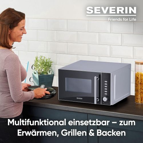  [아마존베스트]SEVERIN 3-in-1 Microwave, with Grill and Hot Air Function, Includes Turntable (Diameter 24.5 cm) and 2 Grill Racks, 800 W, MW 7865, Silver/Black