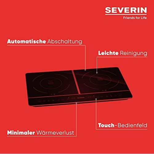  [아마존베스트]SEVERIN Double hob, 2 glass ceramic hobs (2 x diameter 22 cm), temperature setting from 60 - 240 °C or in 10 power levels, DK 1031, black.