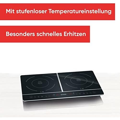  [아마존베스트]SEVERIN Double hob, 2 glass ceramic hobs (2 x diameter 22 cm), temperature setting from 60 - 240 °C or in 10 power levels, DK 1031, black.