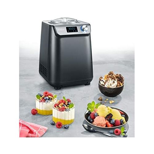  [아마존베스트]Severin EZ 7407 Compact Ice Cream Machine with Compressor, 1.2 Litre Capacity, High-Quality Housing Application, Innovative Yogurt Function, 1.2 Litres, Silver/Brushed Stainless St