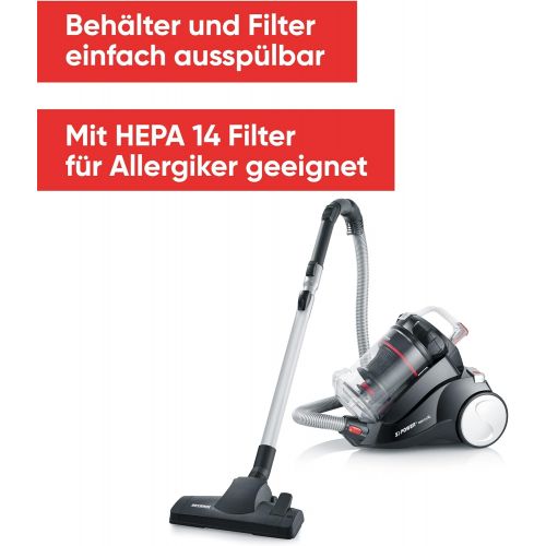  [아마존베스트]Severin MY 7114 Bagless Multicyclone Floor Vacuum Cleaner with Parquet Nozzle and 2-Piece Accessory Set S Power NonstopXL, Black