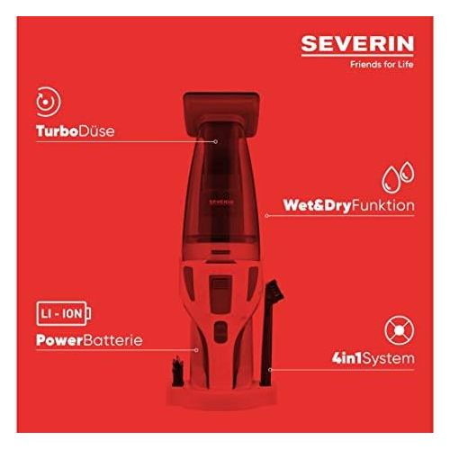  [아마존베스트]SEVERIN HV7146, cordless handheld vacuum cleaner, grey-white-red