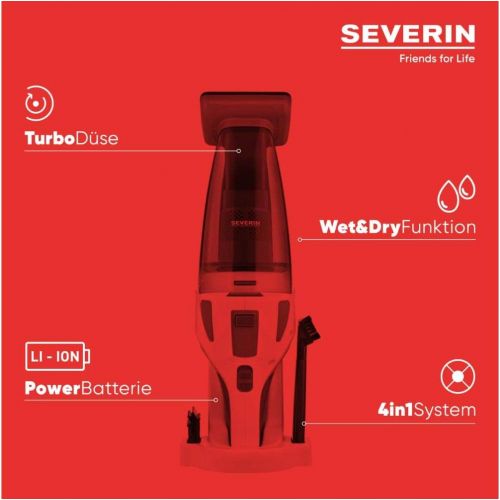  [아마존베스트]SEVERIN HV7146, cordless handheld vacuum cleaner, grey-white-red