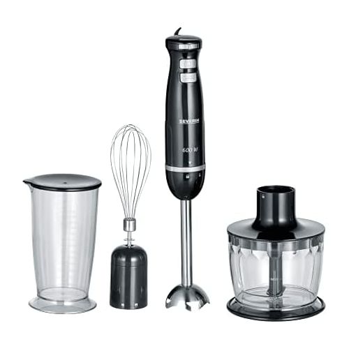  SEVERIN Hand Blender Kit 600W Includes Mixing Cup with Lid, Whisk, Wall Mount, SM 3793, Stainless Steel/Black